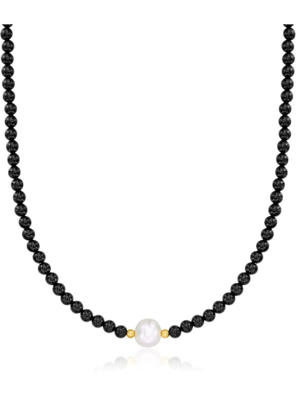Elegant Cultured Pearl & Onyx Bead Necklace, 18kt Gold Over Sterling, 8.5-9mm